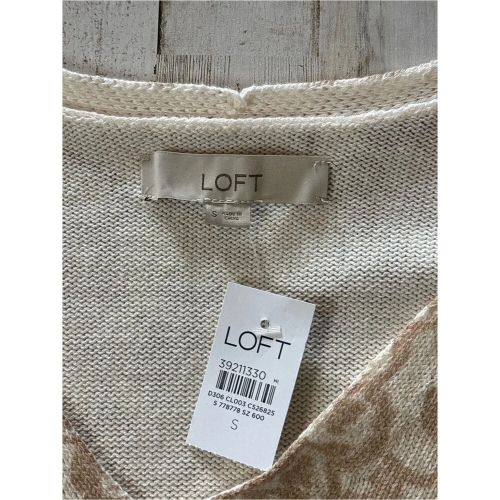 NWT Loft Floral V-Neck Cotton Sweater Beige Boho Earthy Neutral Women’s Small